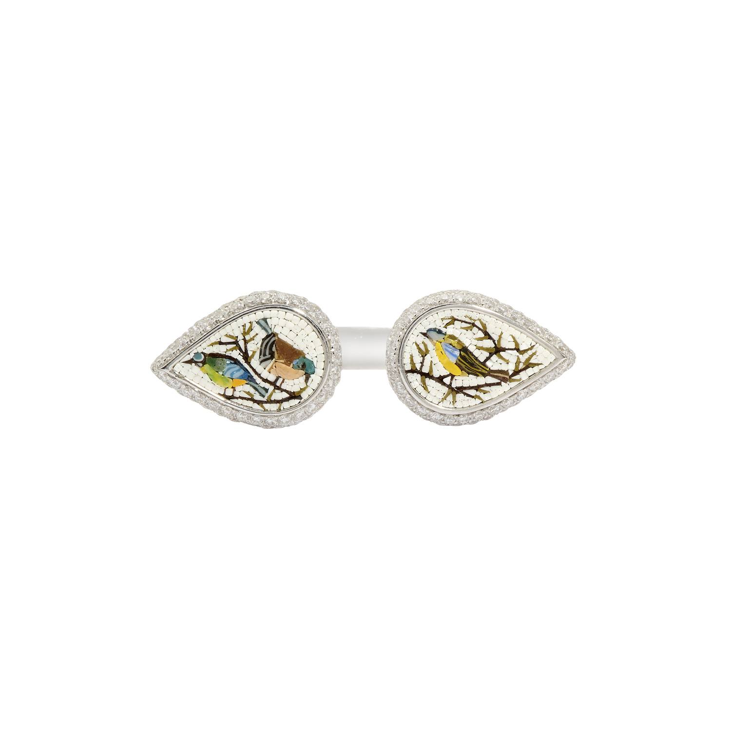 Le Sibille Kimono Anello oro bianco diamanti mosaico