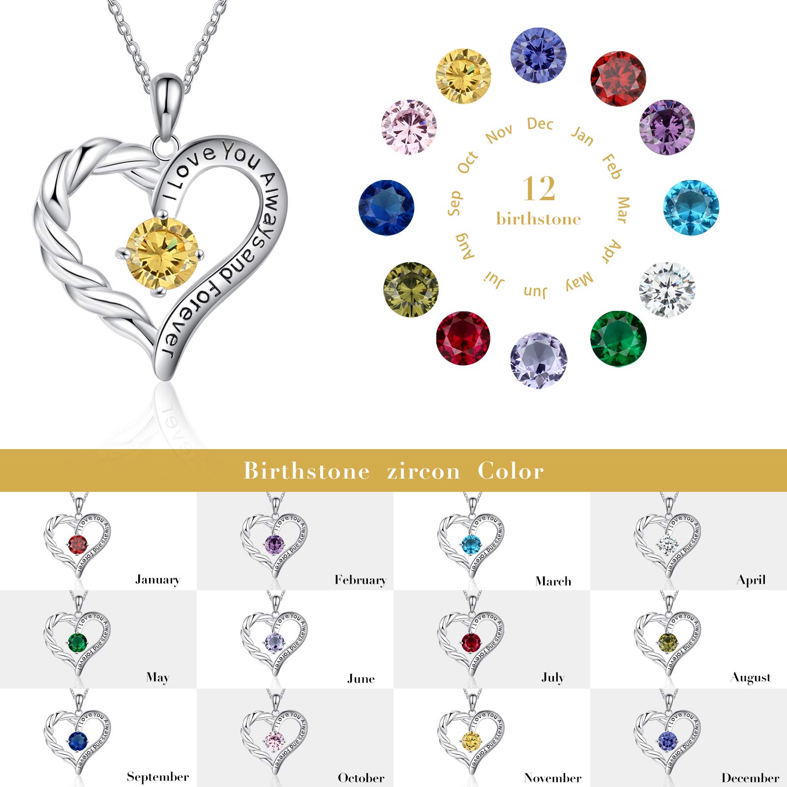 Jessemade Gioielli Collana Cuore Argento 925 Birthstone Mamma