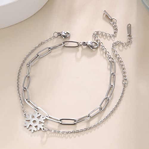 EUEAVAN Bracelets bracciale fiocco di neve acciaio regolabile