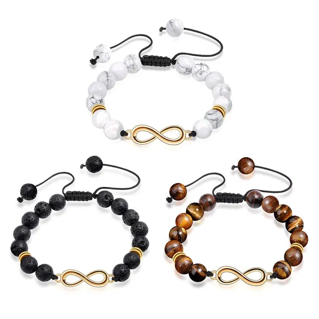 INFINIONLY Fashion bracciale uomo multicolor pietra vulcanica 18-20cm
