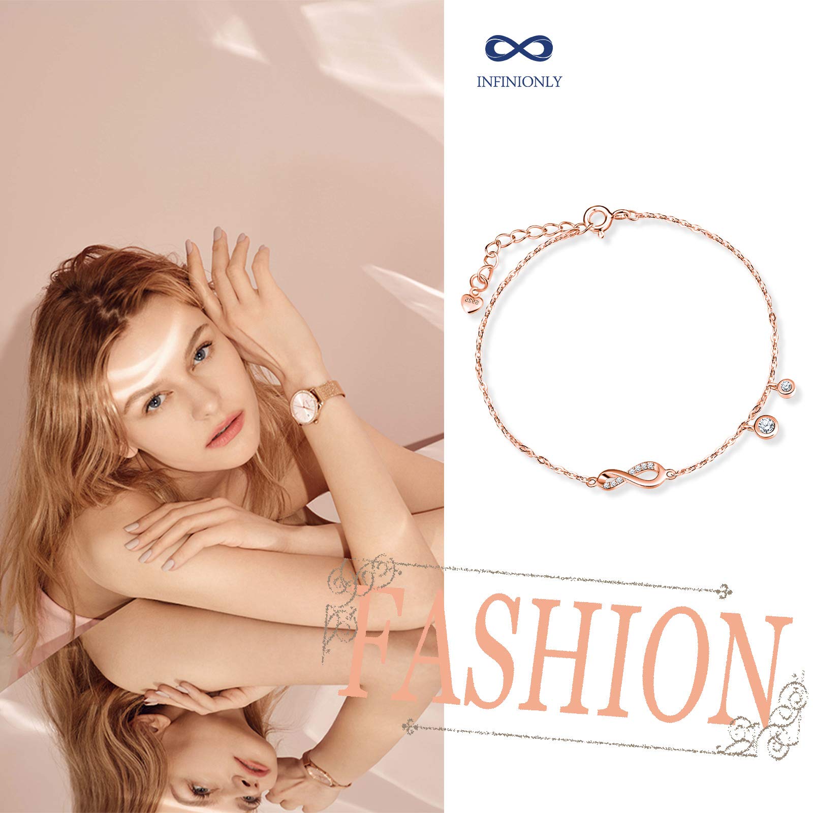 INFINIONLY Fashion Bracelets bracciale infinito oro rosa argento 925