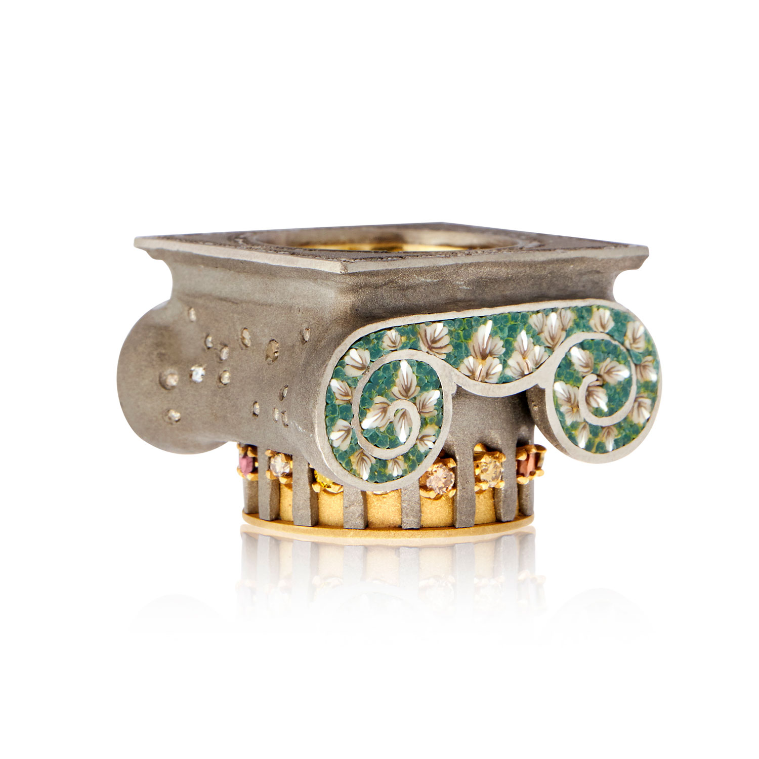 Le Sibille Capitello Anello titanio oro diamanti