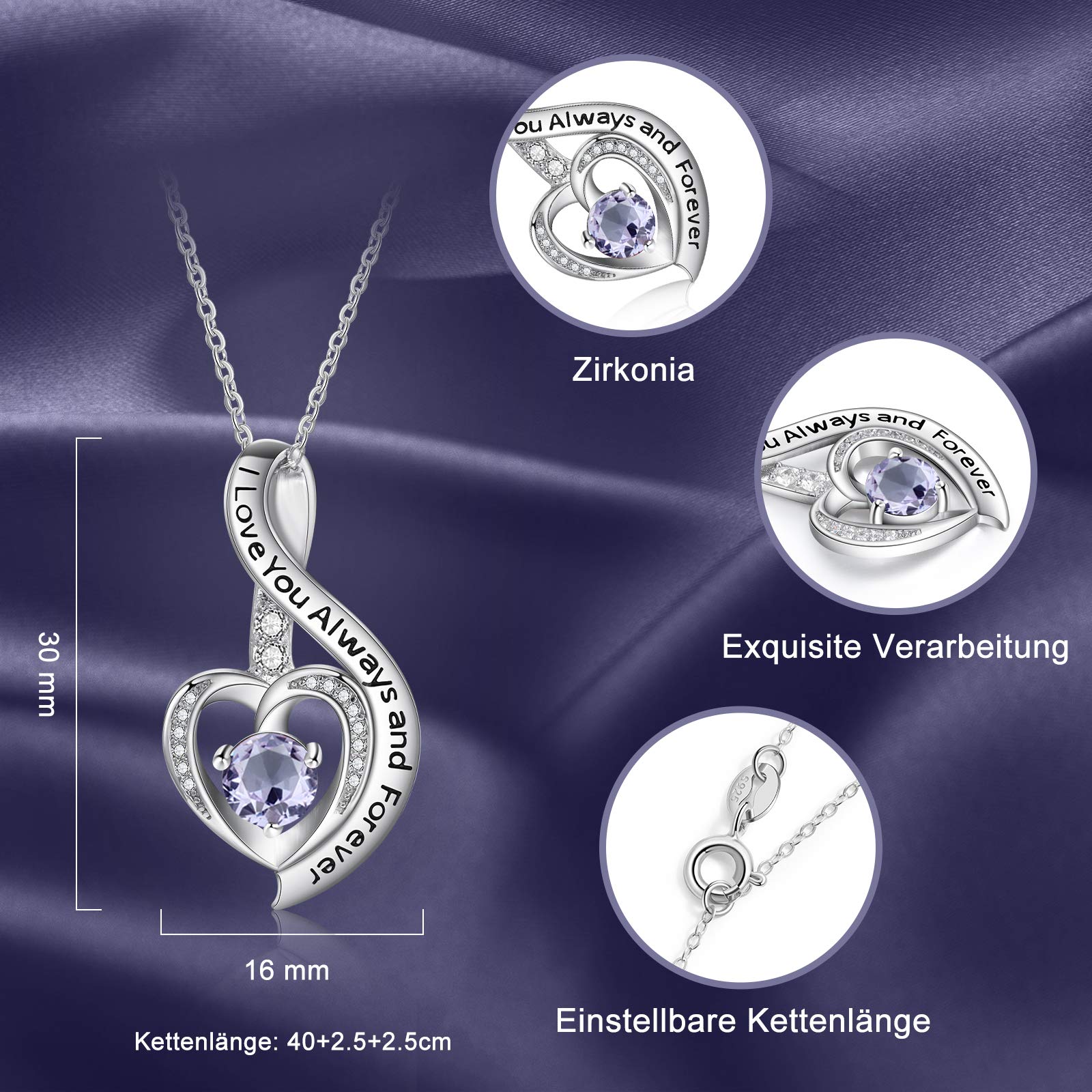 Jessemade Gioielli Collana Cuore Argento 925 Zirconi Mamma