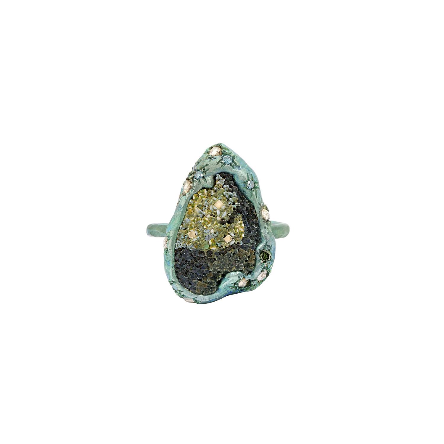 Le Sibille Meteorite Anello Verde titanio diamanti 0,37ct