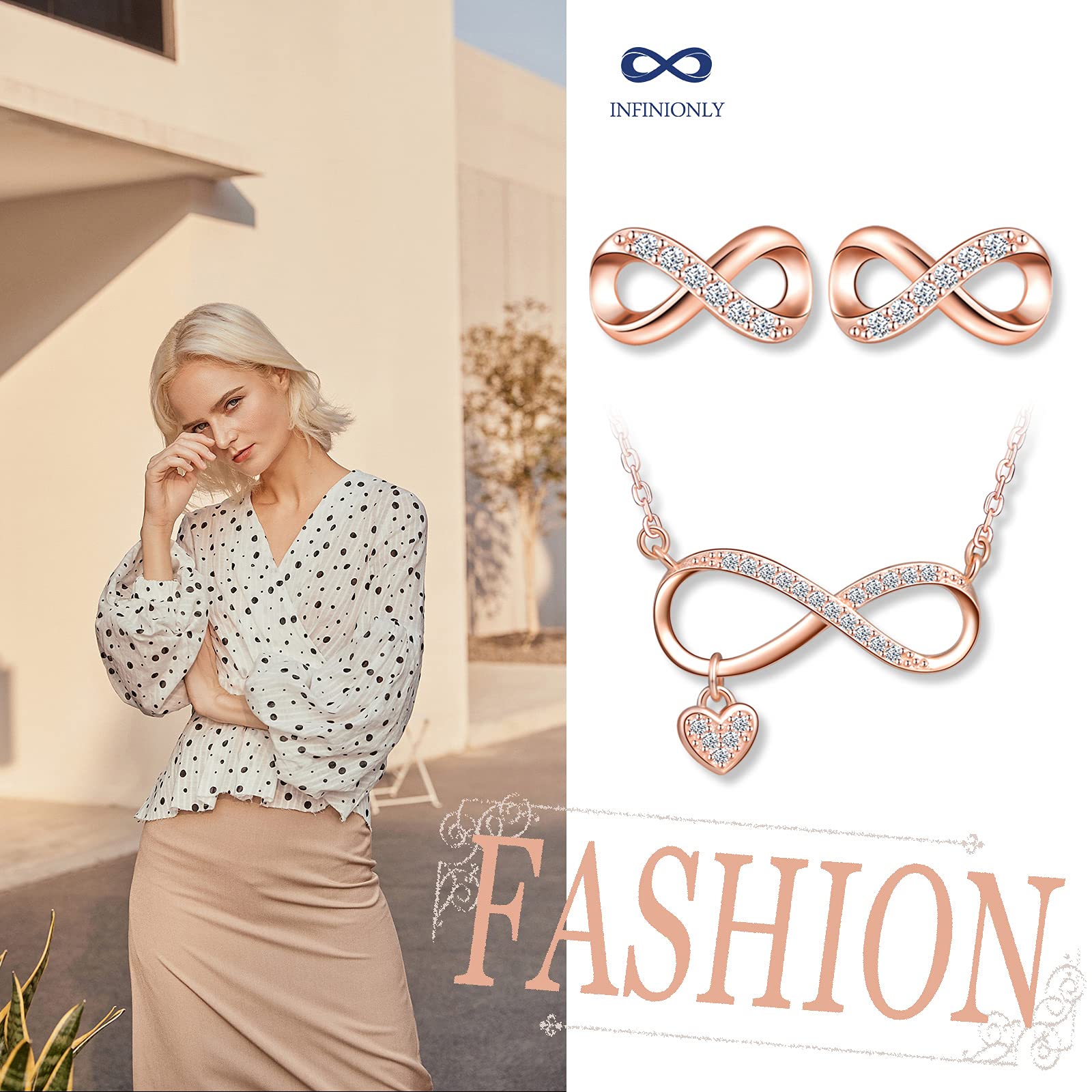 INFINIONLY Parure Cuore Set Collana Bracciale Oro Rosa A