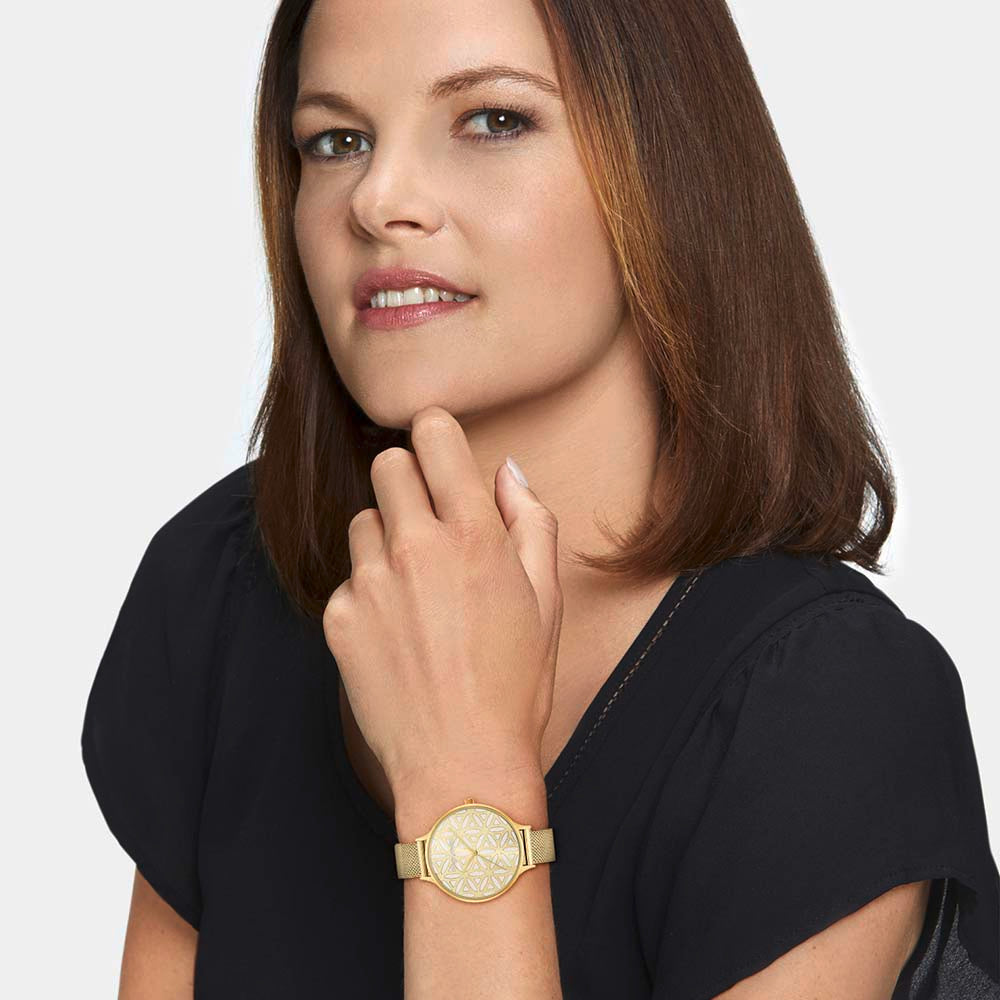 Engelsrufer Lebensblume Orologio Acciaio Oro Mesh Beige