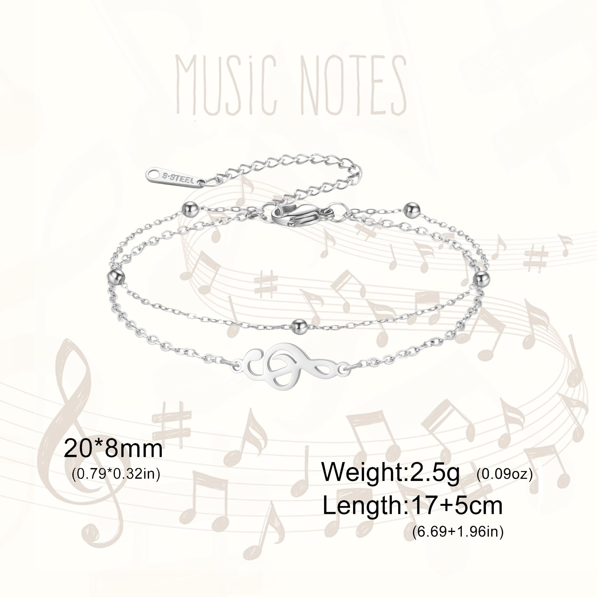 EUEAVAN Bracelets Braccialetto musica argento multistrato