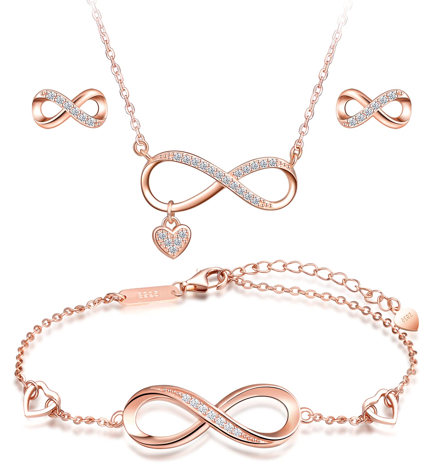 INFINIONLY Parure Cuore Set Collana Bracciale Oro Rosa A