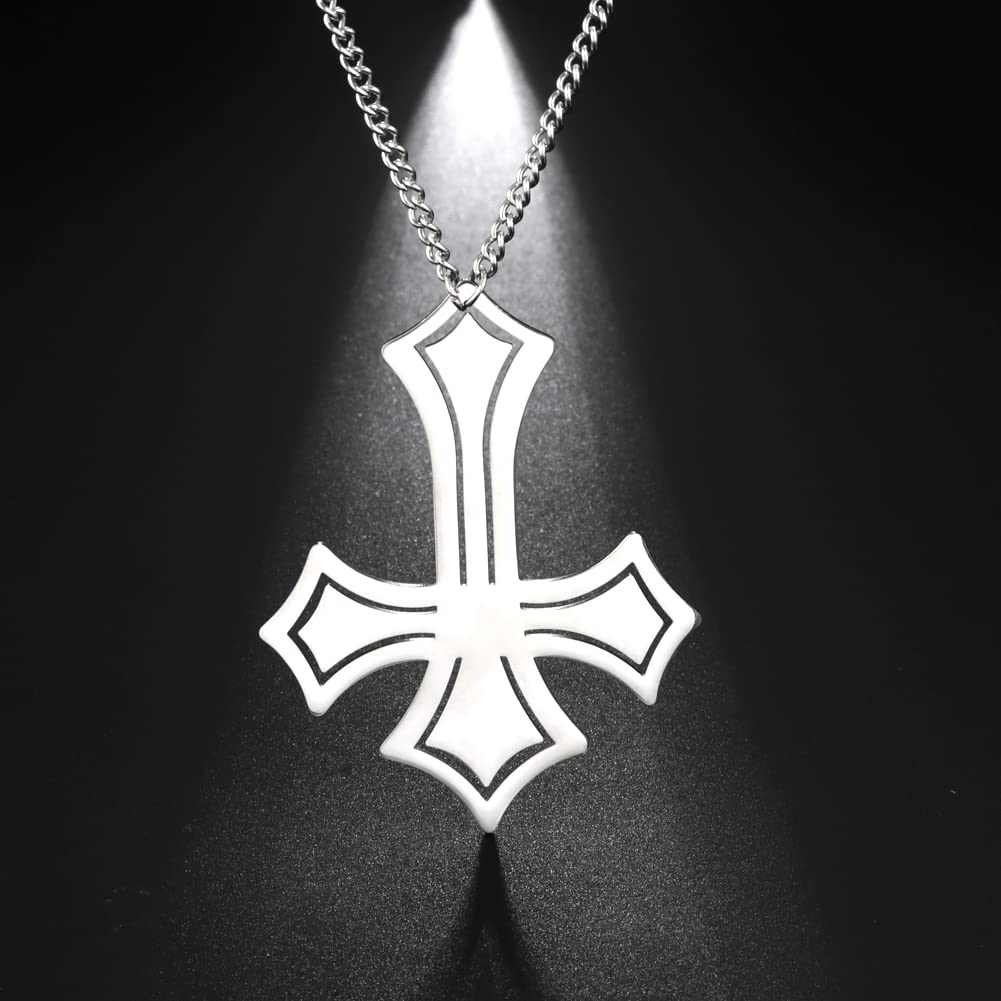 EUEAVAN collana croce invertita acciaio argento diamante