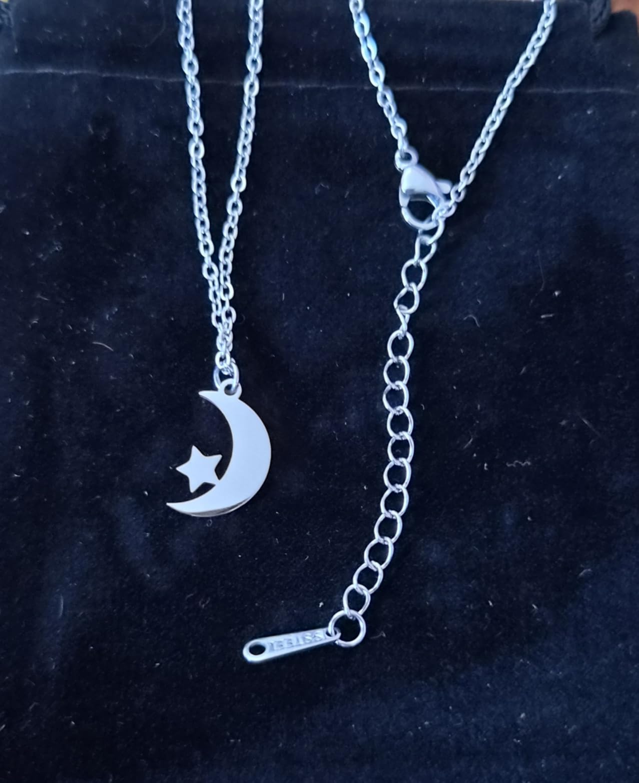 EUEAVAN Necklaces Collana Luna Stella Argento Acciaio