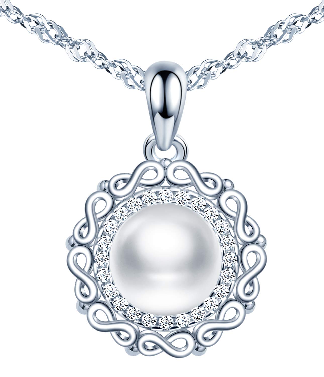 INFINIONLY Fashion collana perla fiore infinito zirconi