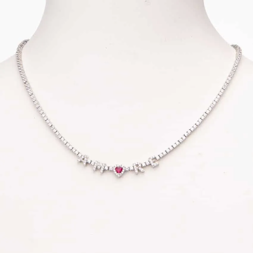 Chic Ad Hoc Collana girocollo tennis amore cuore rosso argento