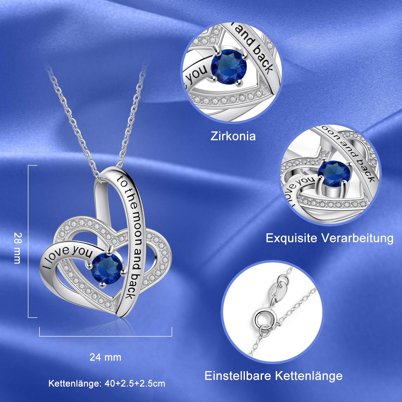 Jessemade Gioielli collana cuore argento 925 birthstone regolabile