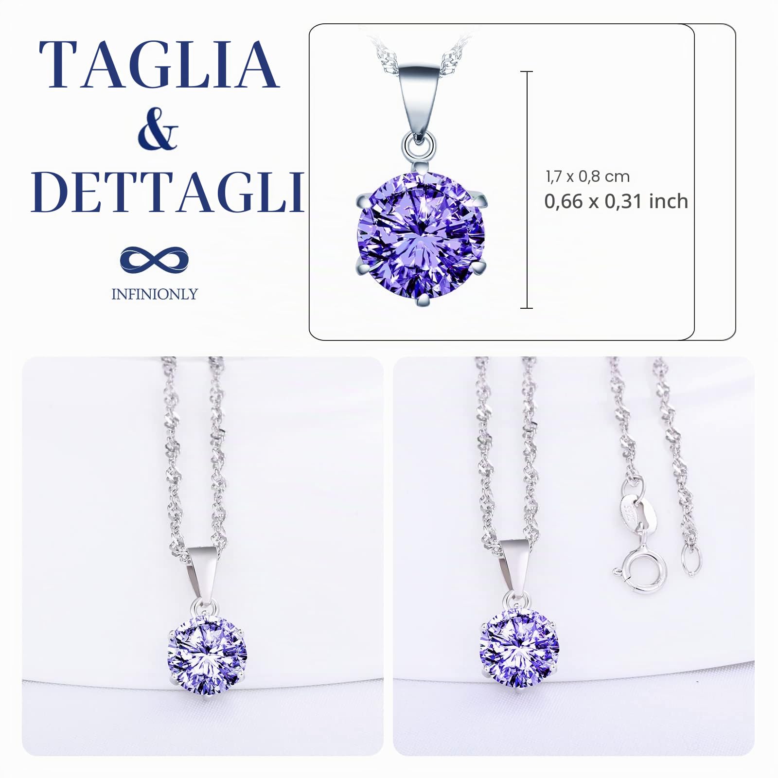 Infinionly Fashion collana argento 925 viola chiaro 45 cm