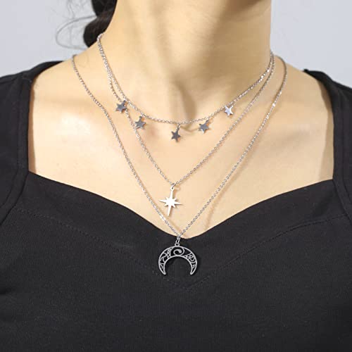 EUEAVAN Necklaces collana luna stella argento multistrato