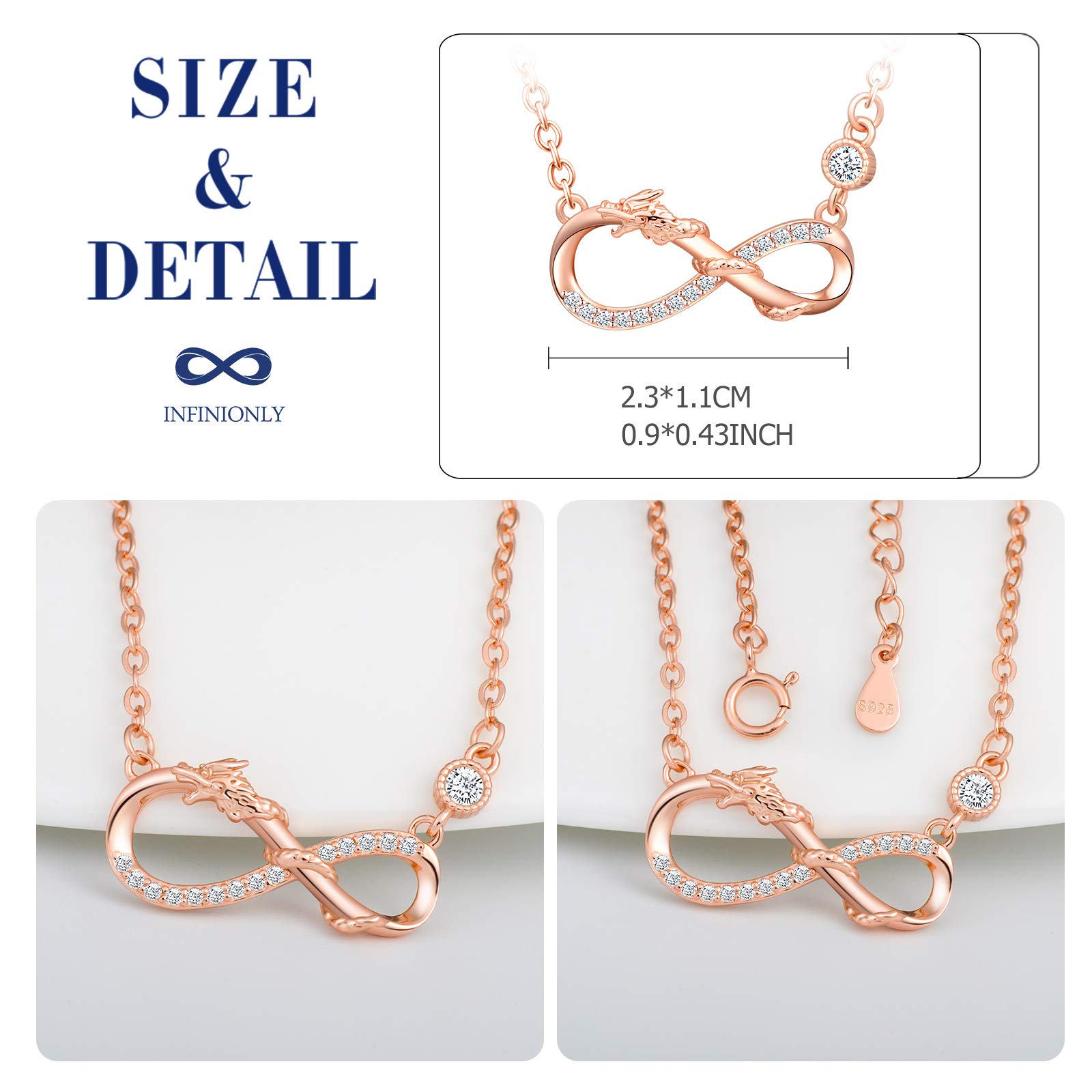 INFINIONLY Fashion Necklaces Rose gold-Necklace collana oro rosa drago