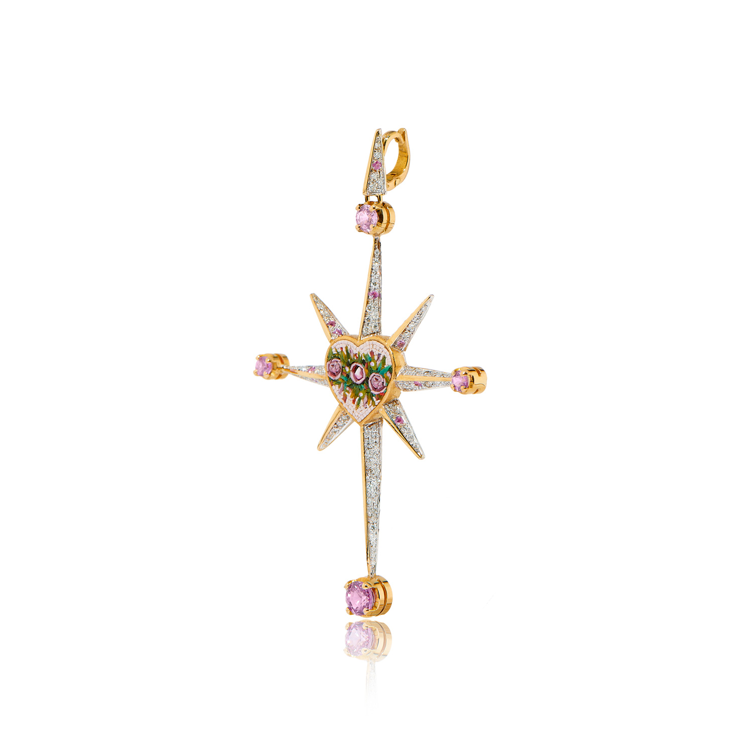 Le Sibille Light Pendente oro croce zaffiri diamanti