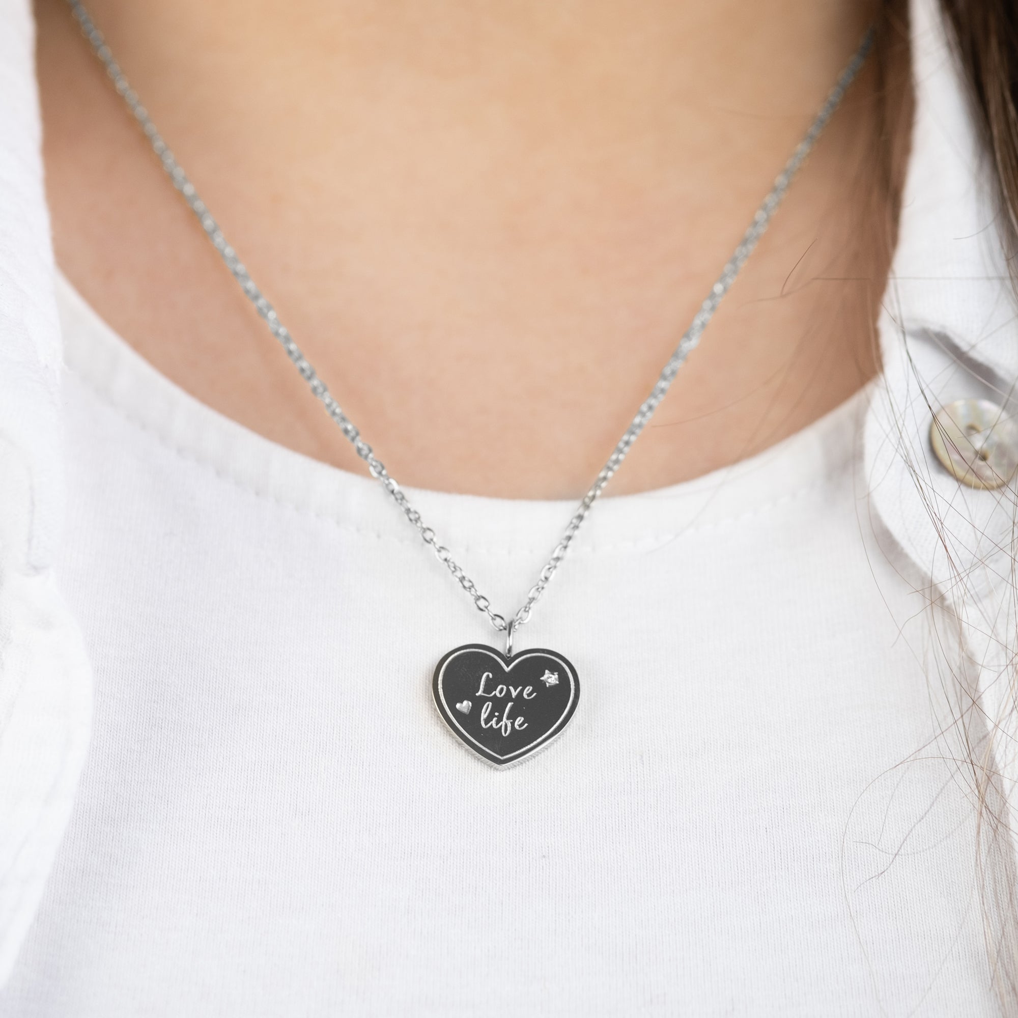 Engelsrufer MySteel Love collana acciaio cuore zirconia con biglietto