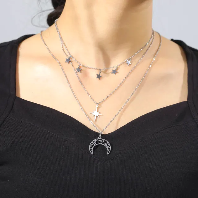 EUEAVAN Necklaces collana luna stella argento multistrato