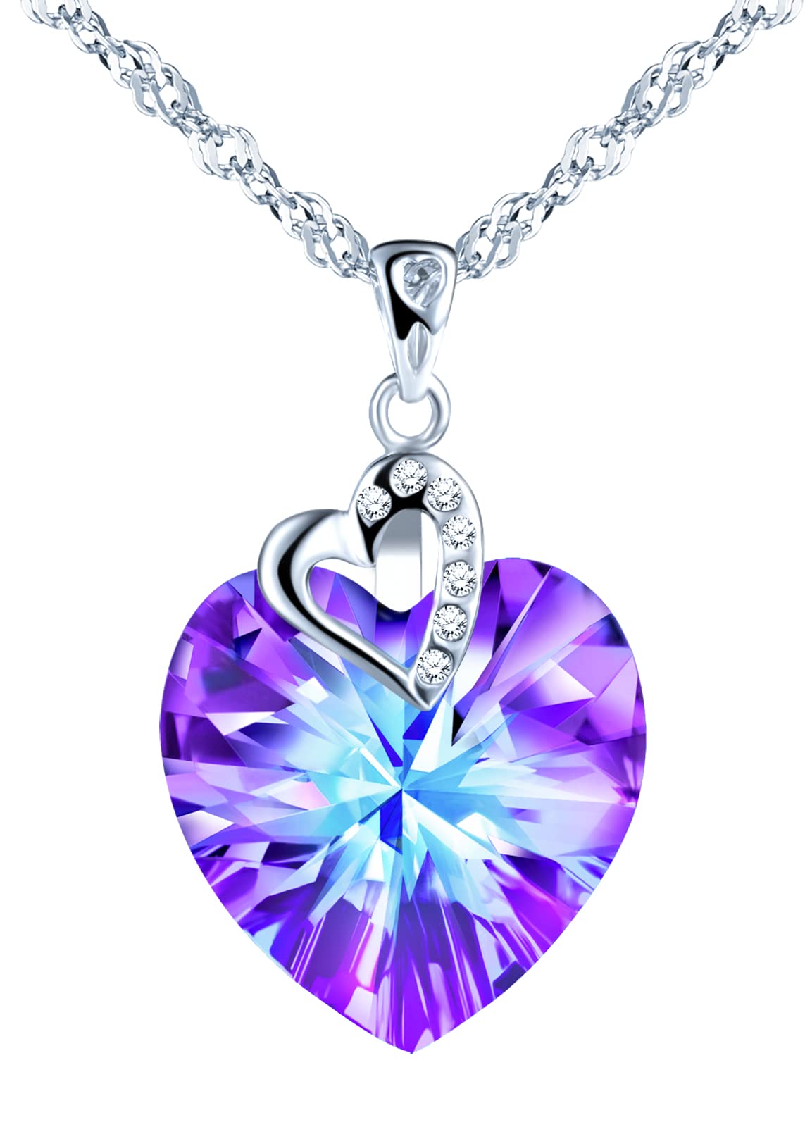 Infinionly Fashion Collana Cuore Cristallo Colorato Argento 925 45cm