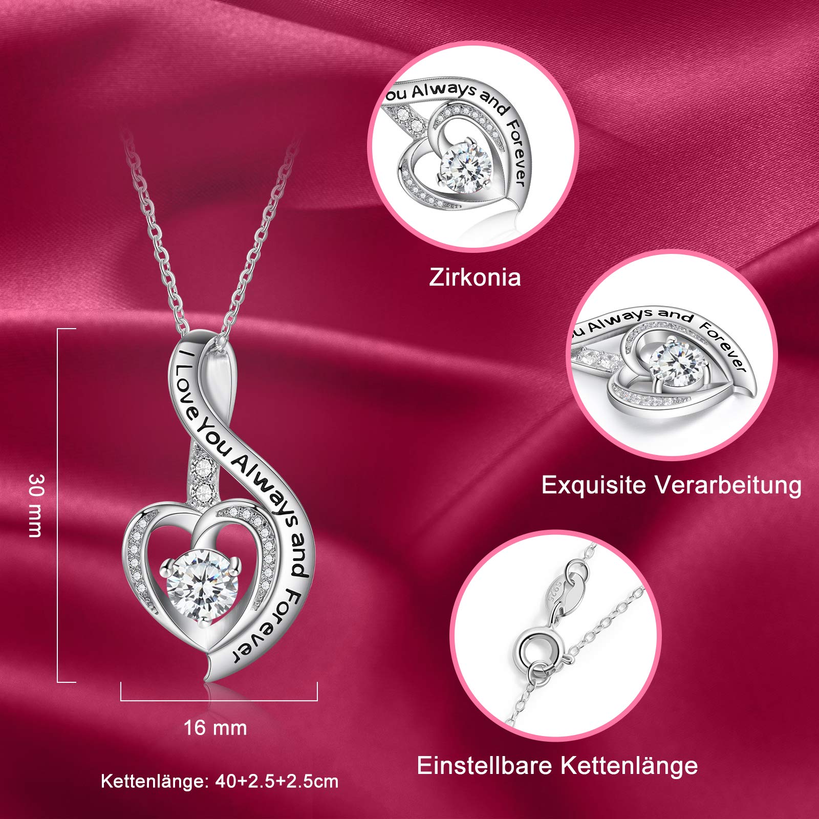 Jessemade Gioielli Collana Cuore Argento 925 Zirconi Mamma