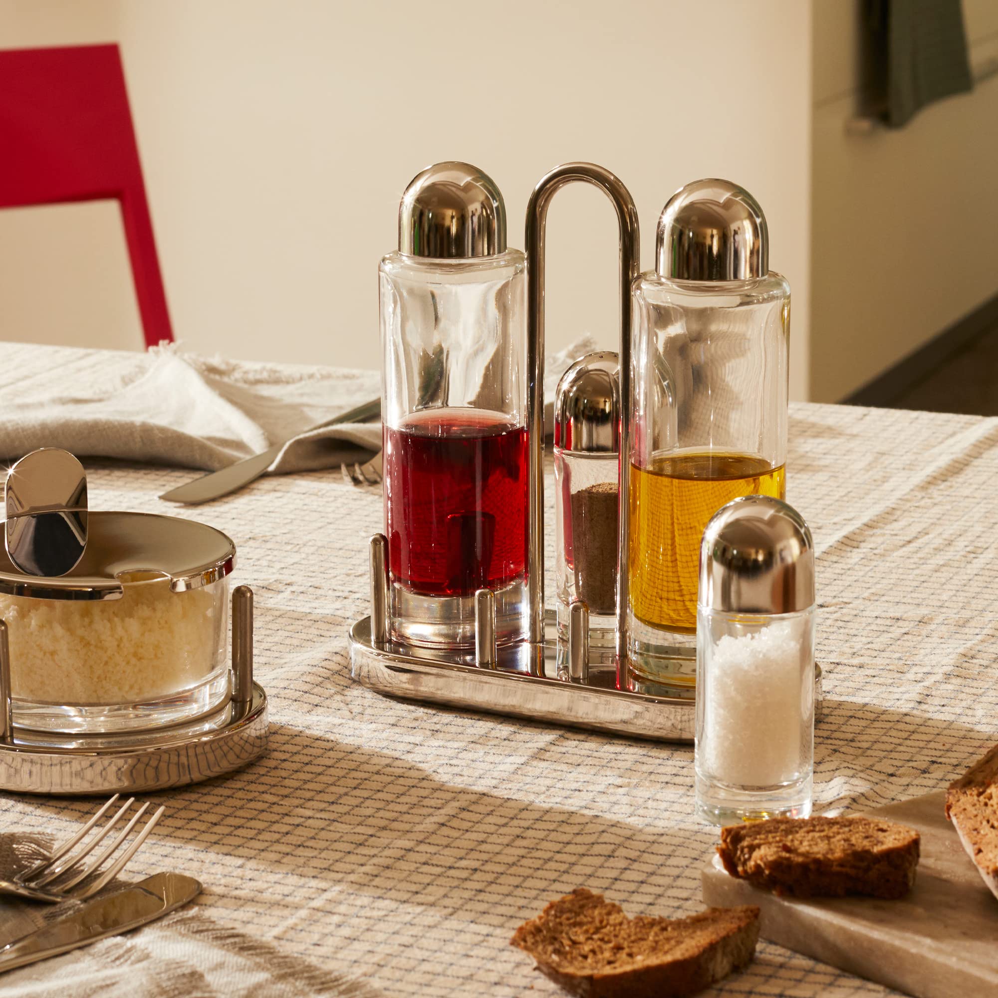 Alessi 5070 set portacondimenti acciaio e vetro 4 pezzi