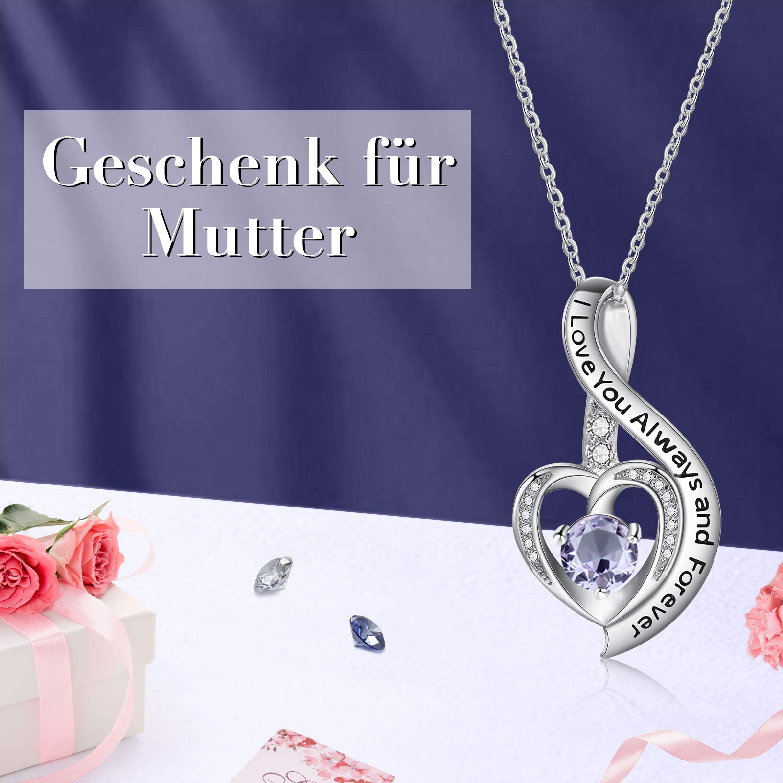 Jessemade Gioielli Collana Cuore Argento 925 Zirconi Mamma