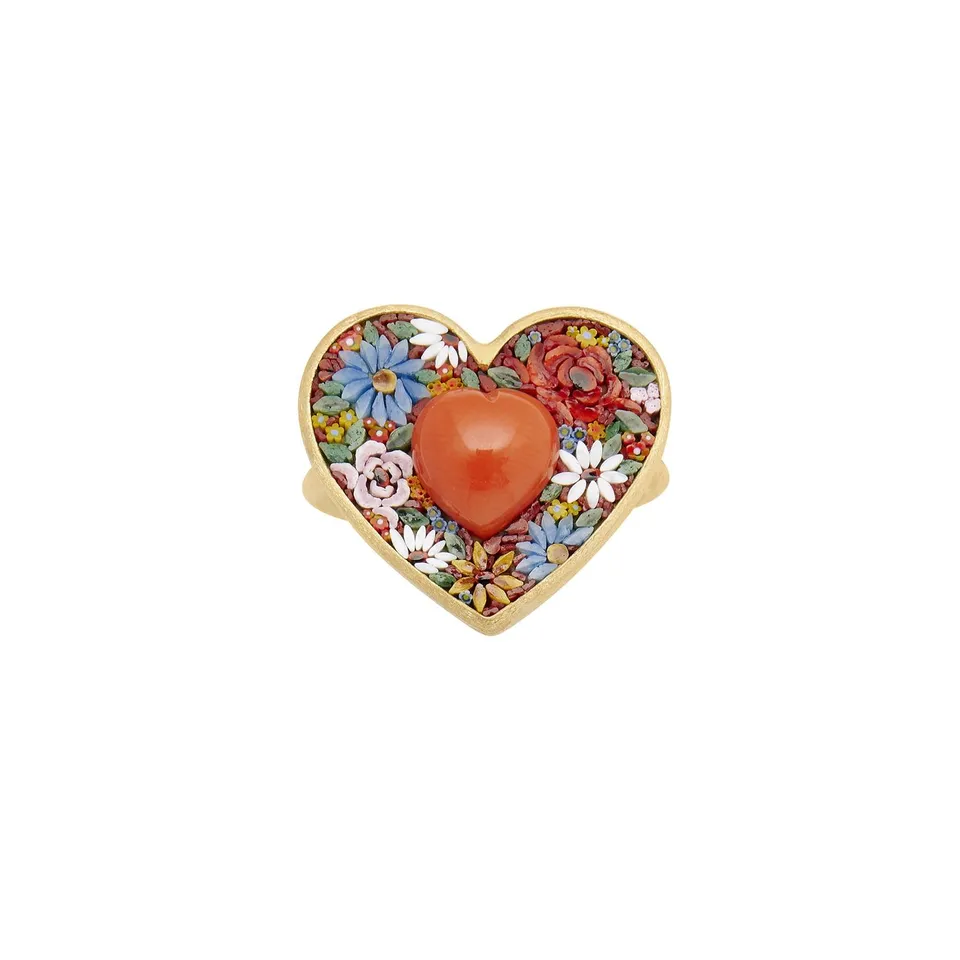 Le Sibille Frida Heart Anello oro giallo 18 ct corallo