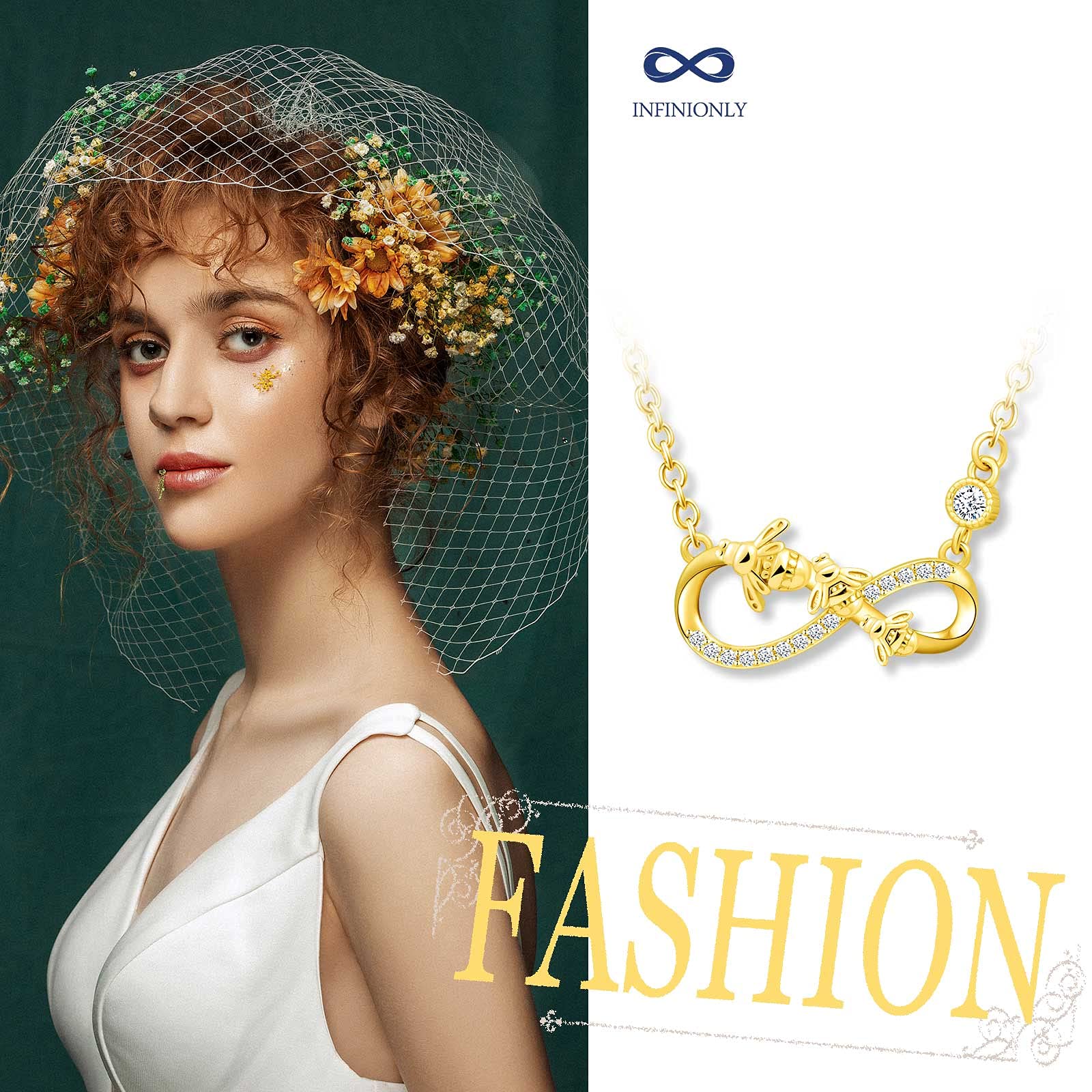 INFINIONLY Fashion Necklaces collana infinito ape oro argento 925