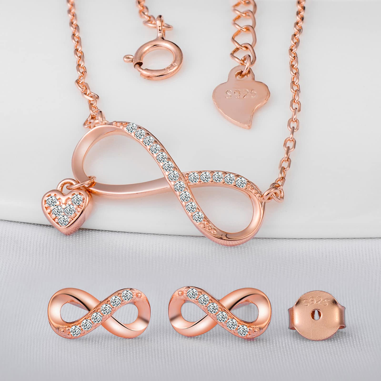 INFINIONLY Parure Cuore Set Collana Bracciale Oro Rosa A