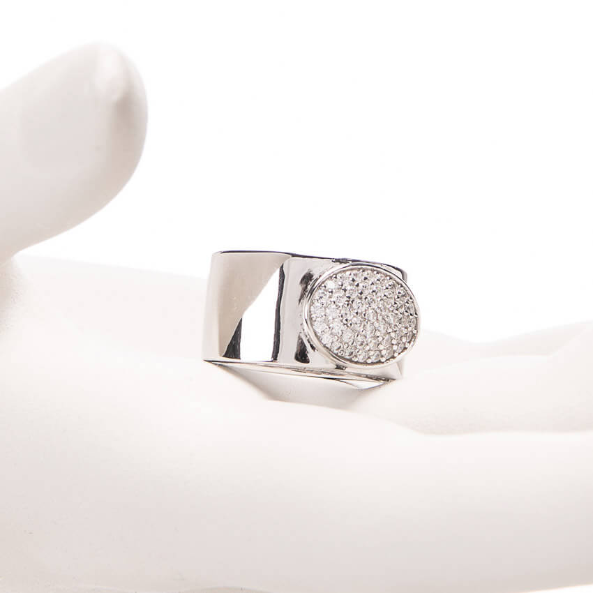 Chic Ad Hoc Anello Mignolo Argento Anello Zirconi Pavé Ovale