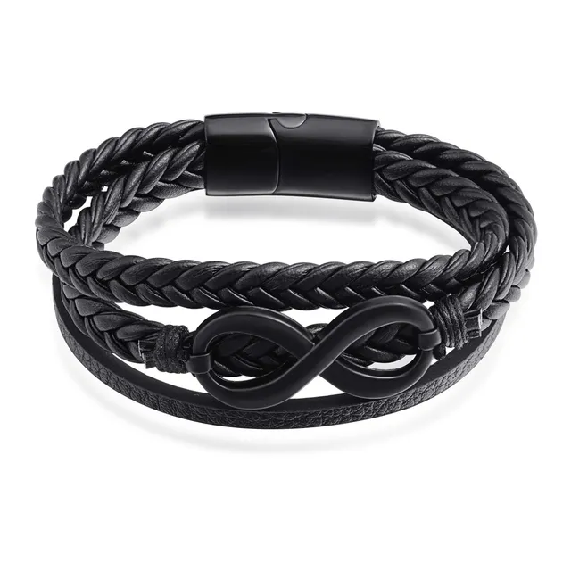 INFINIONLY Fashion Bracelets Braccialetto Uomo Pelle Nero Infinito