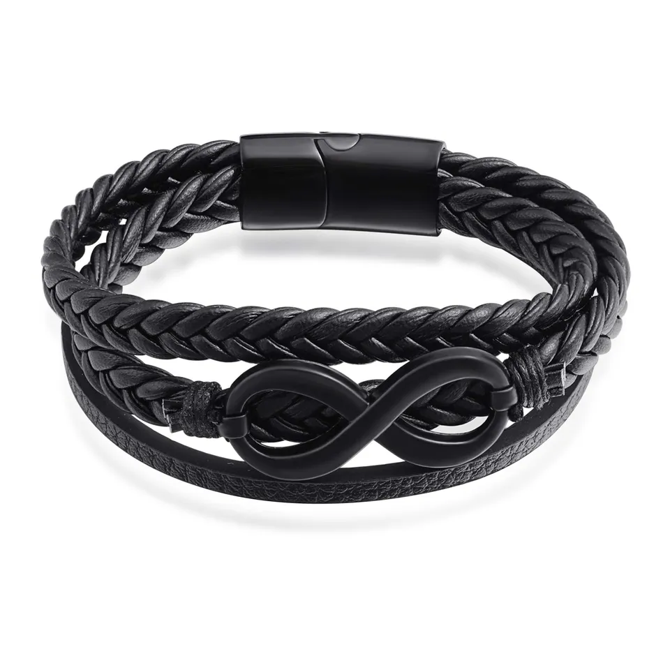 INFINIONLY Fashion Bracelets Braccialetto Uomo Pelle Nero Infinito