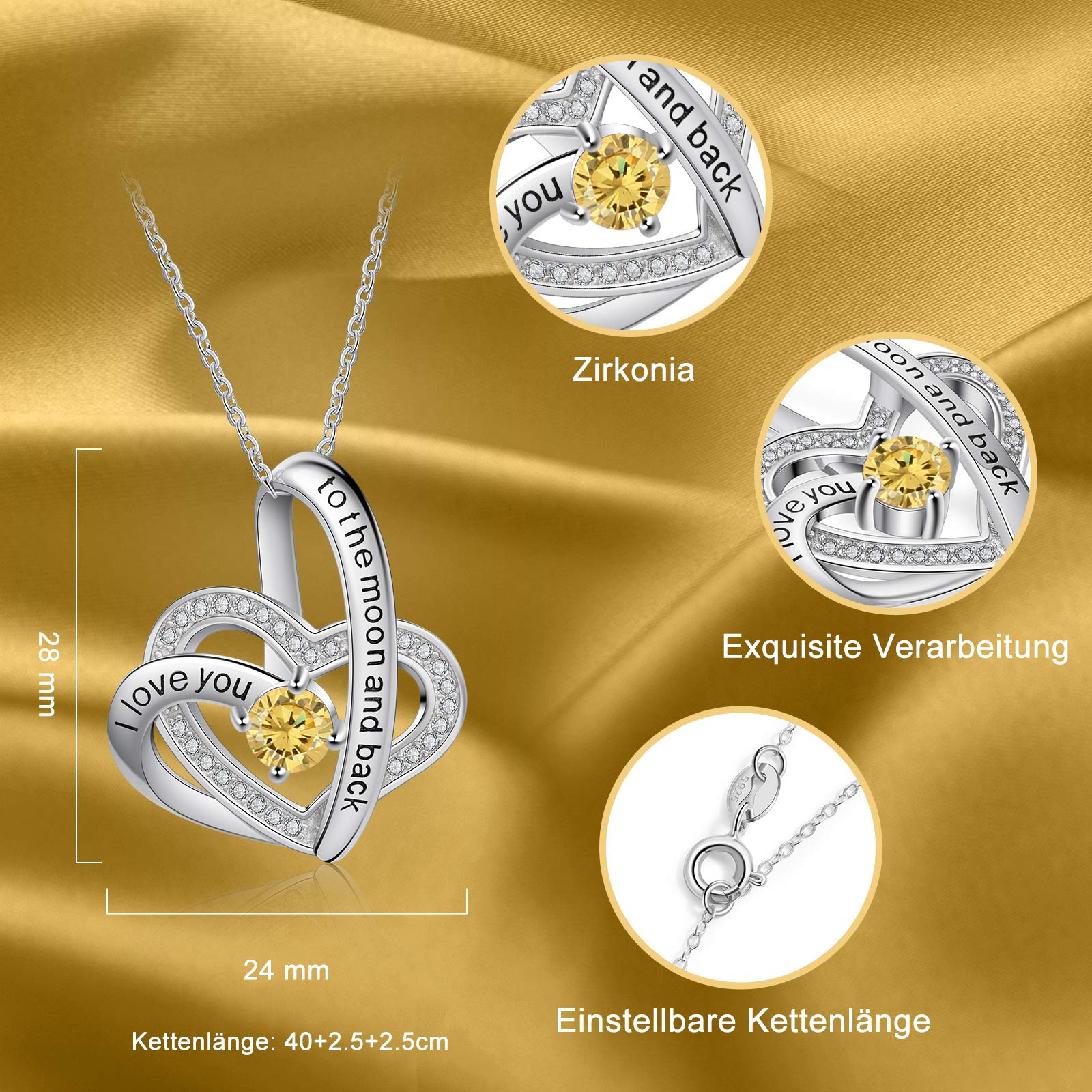 Jessemade Gioielli Collana Cuore Argento 925 Pietra Portafortuna