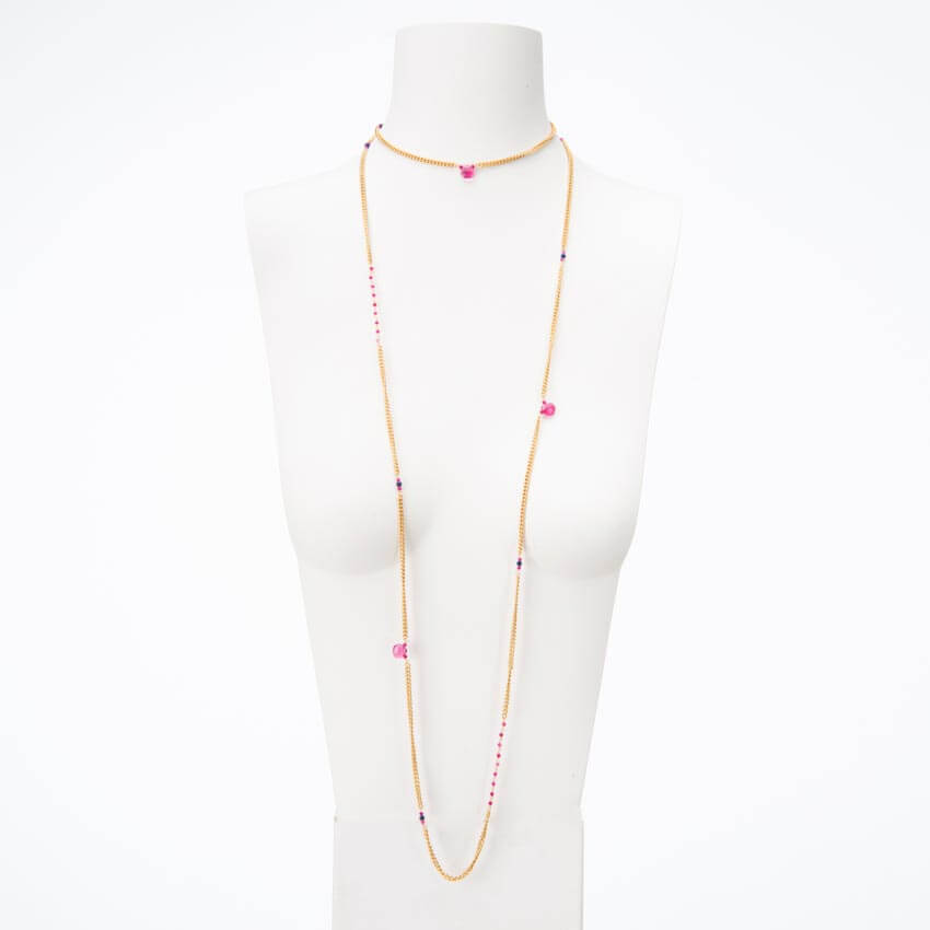 Chic Ad Hoc Collane Lunga Groumette Oro Pietre Rosa gioiello