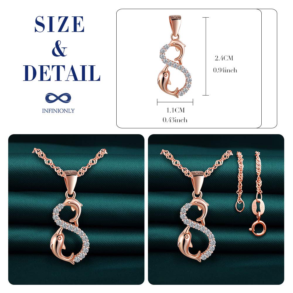 INFINIONLY Fashion Collana Infinito Delfino Oro Rosa Argento 925