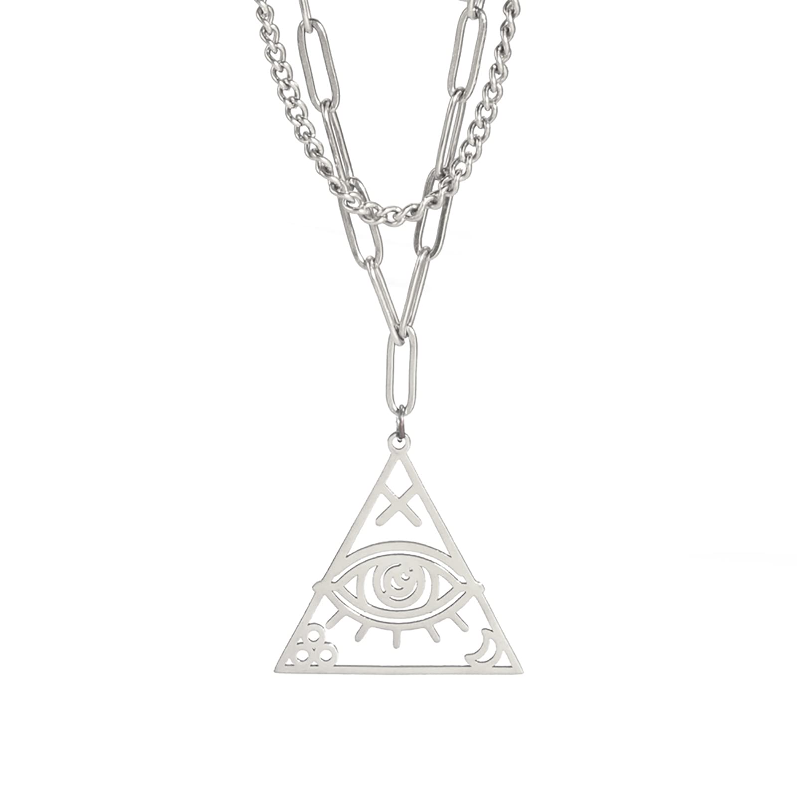 EUEAVAN Necklaces Collana occhio Horus acciaio triangolo
