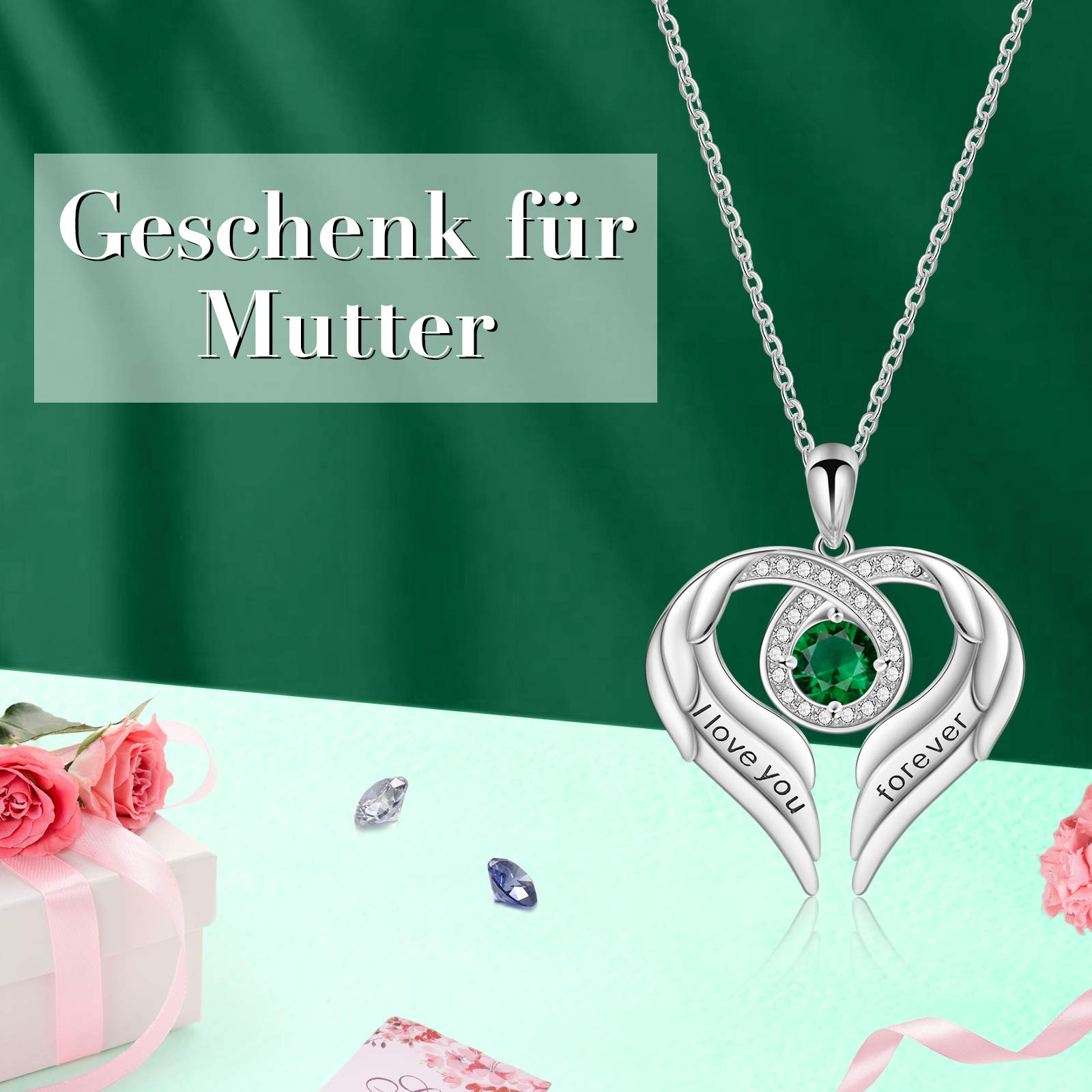 Jessemade Gioielli Collana Argento 925 Ala Cuore Zirconi
