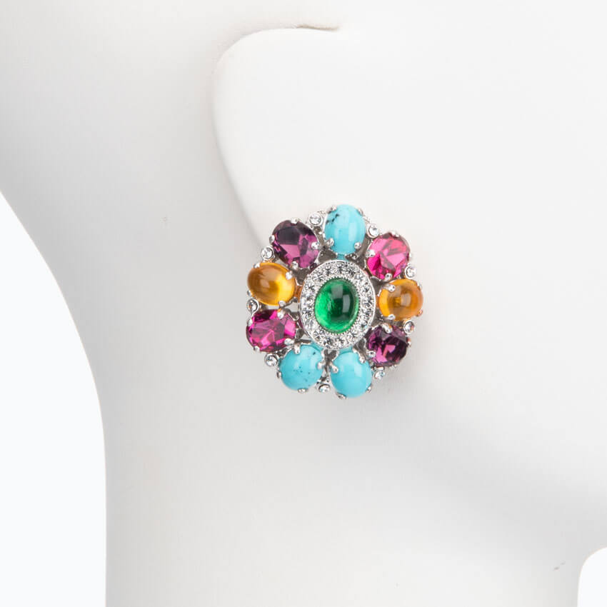 Chic Ad Hoc Orecchini clip turchese smeraldo topazio