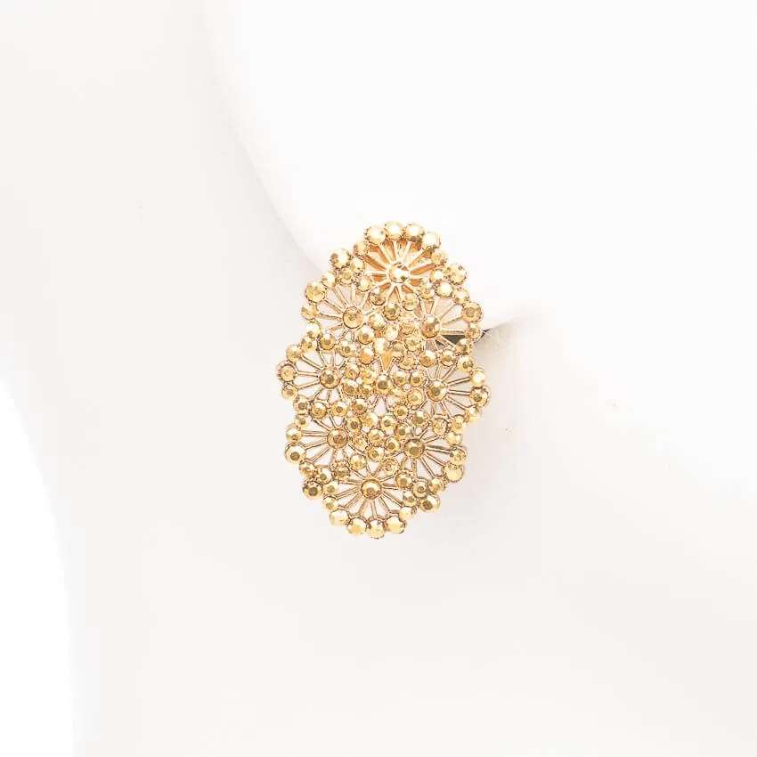 Chic Ad Hoc Orecchini clip lobo ricamo cristalli oro