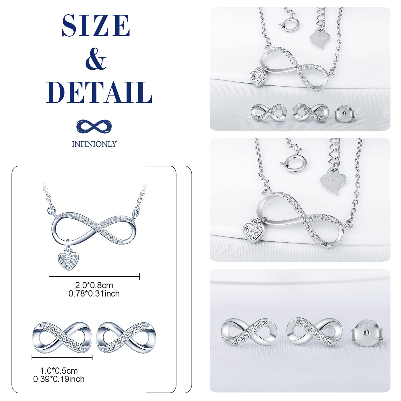 INFINIONLY Parure Gioielli Argento 925 Cuore Zircone Colore A
