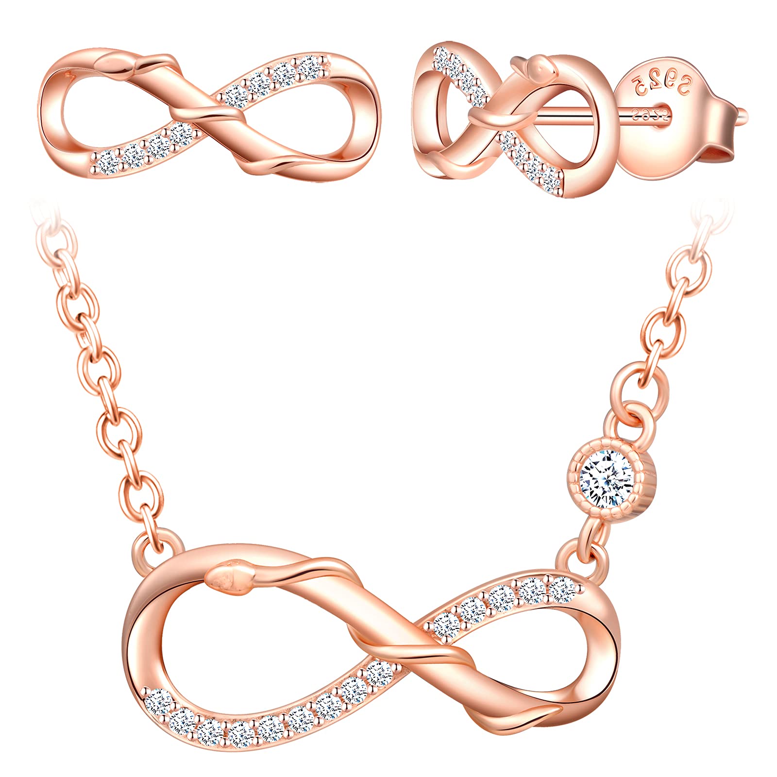 INFINIONLY Fashion Necklaces parure collana orecchini silver zirconi