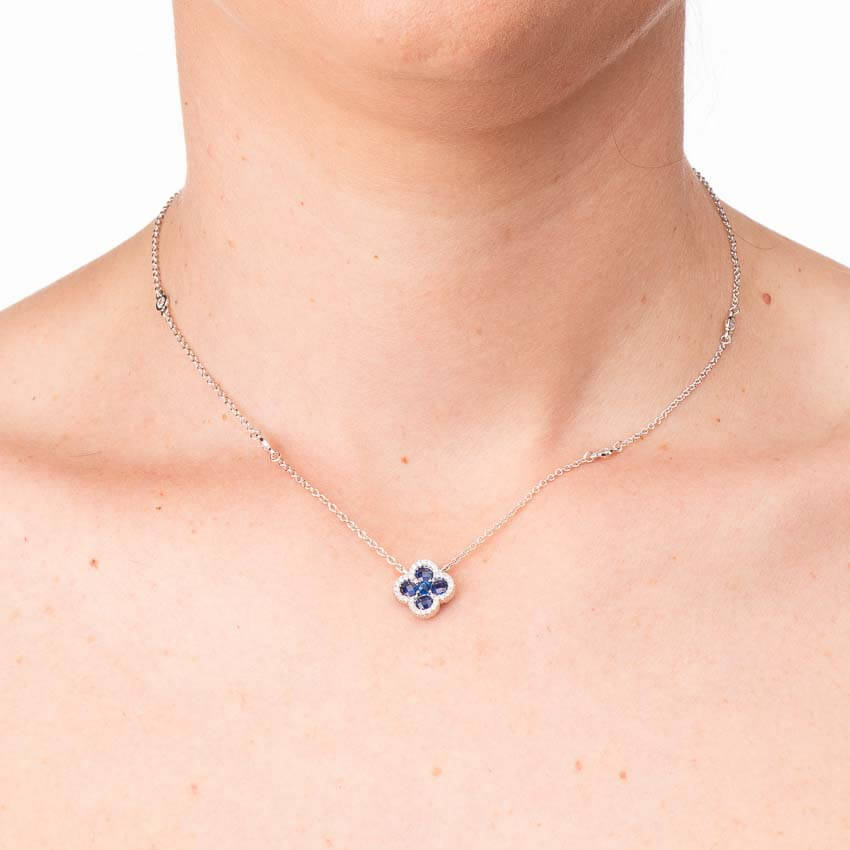 Chic Ad Hoc Collana girocollo argento zirconi quadrifoglio blu