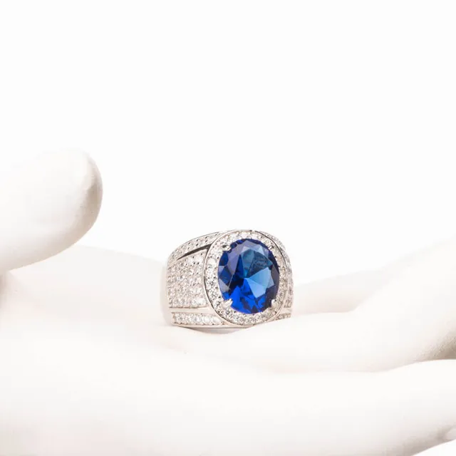Chic Ad Hoc Anello Fascia Argento Anello Blu Zaffiro Chiaro