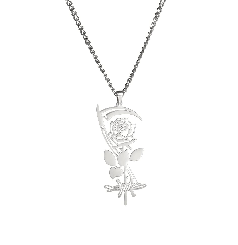 Eueavan Necklaces Collana Rosa Falce Silver Elegante