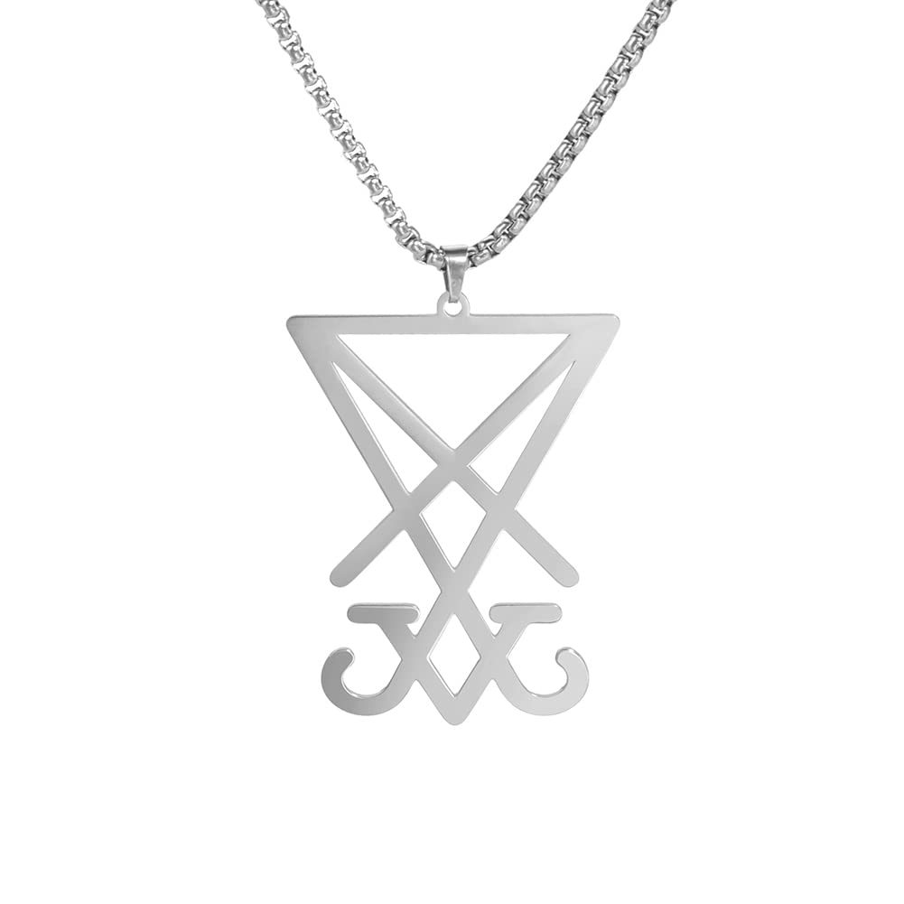 Eueavan Necklaces Collana Sigillo Lucifero Acciaio Argento