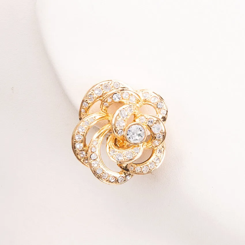 Chic Ad Hoc Orecchini Clip Camelia Fiore Traforato Bianco