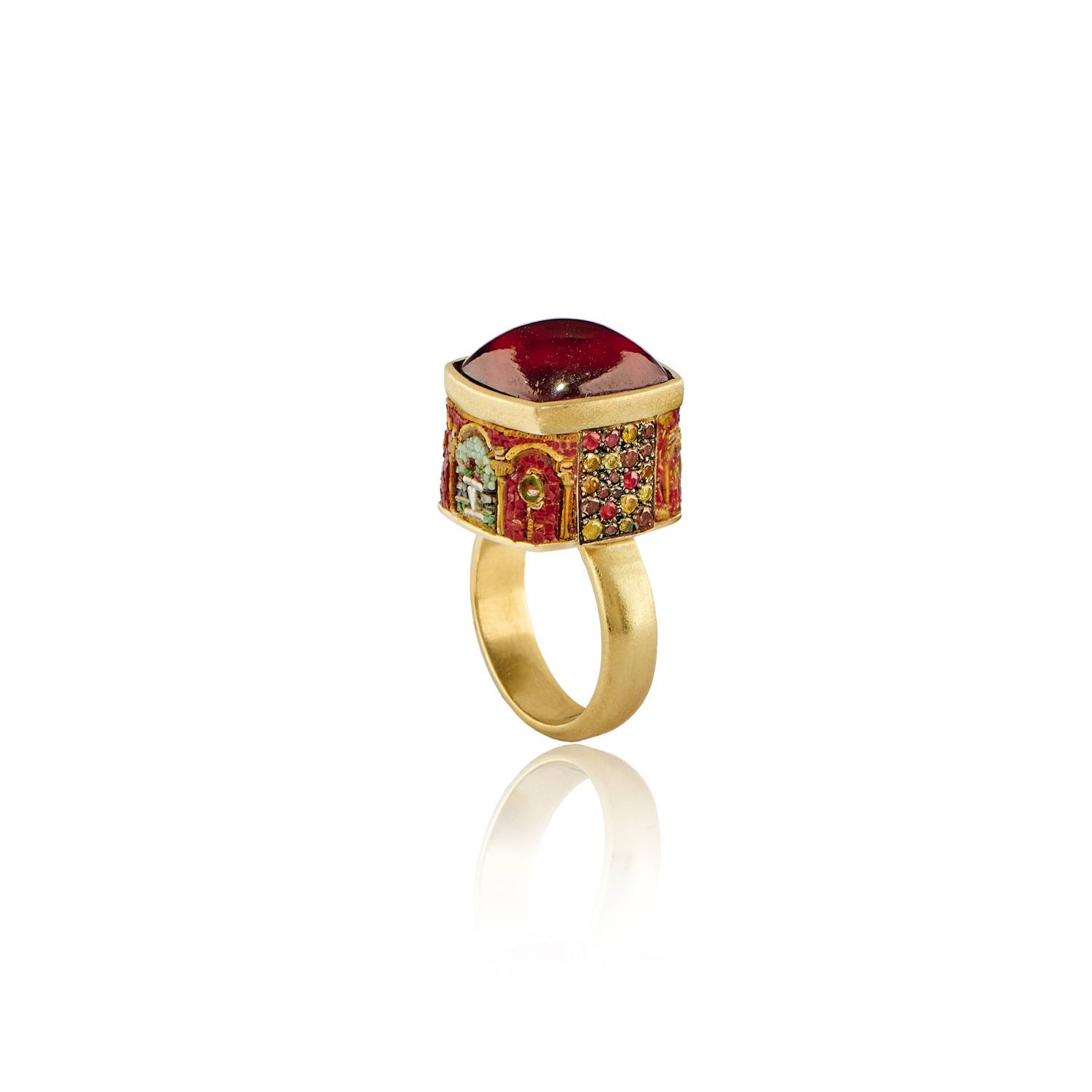 Le Sibille Pompei Anello oro giallo diamanti rubini