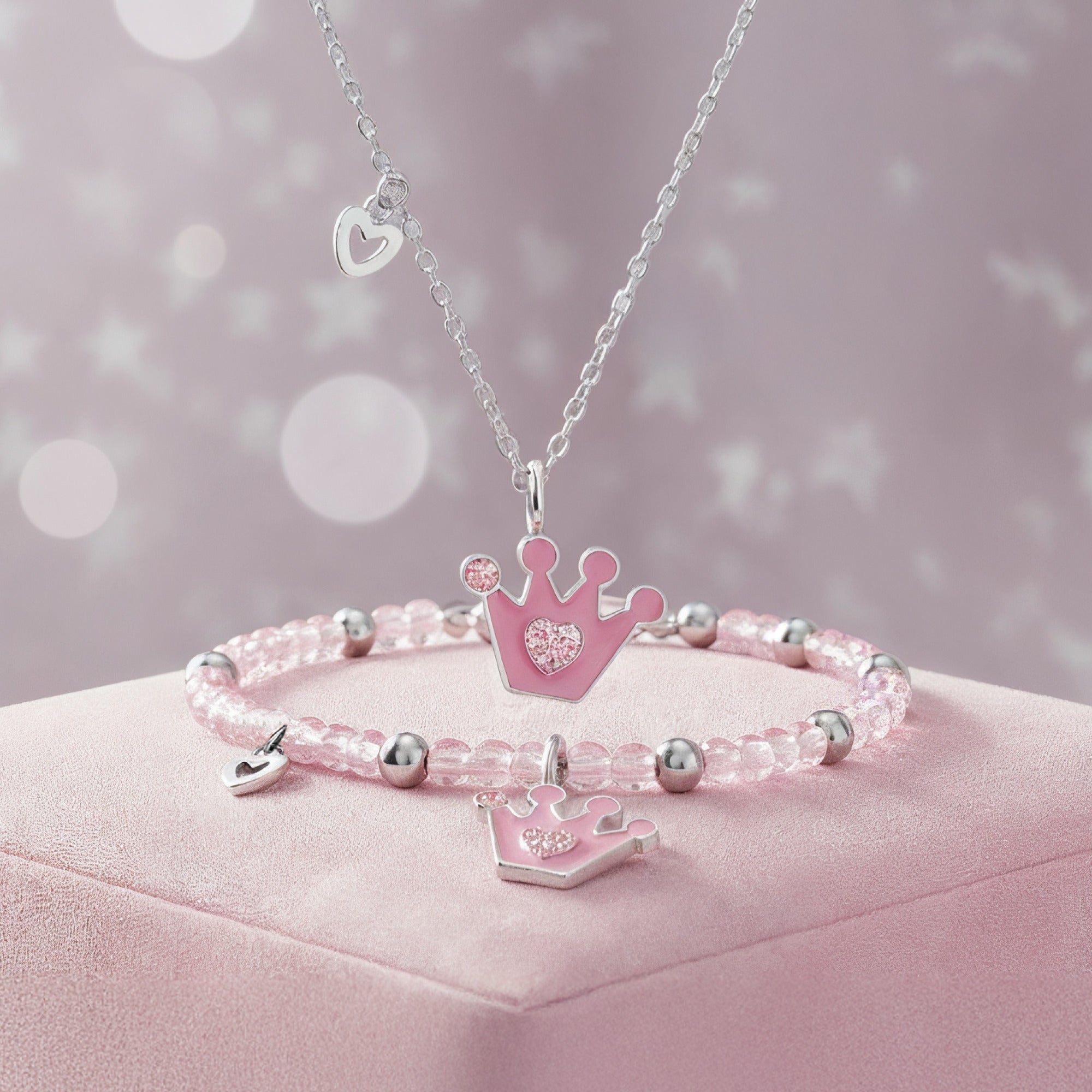 Engelsrufer Glitzerkrone Bracciale Bimba Perline Rosa