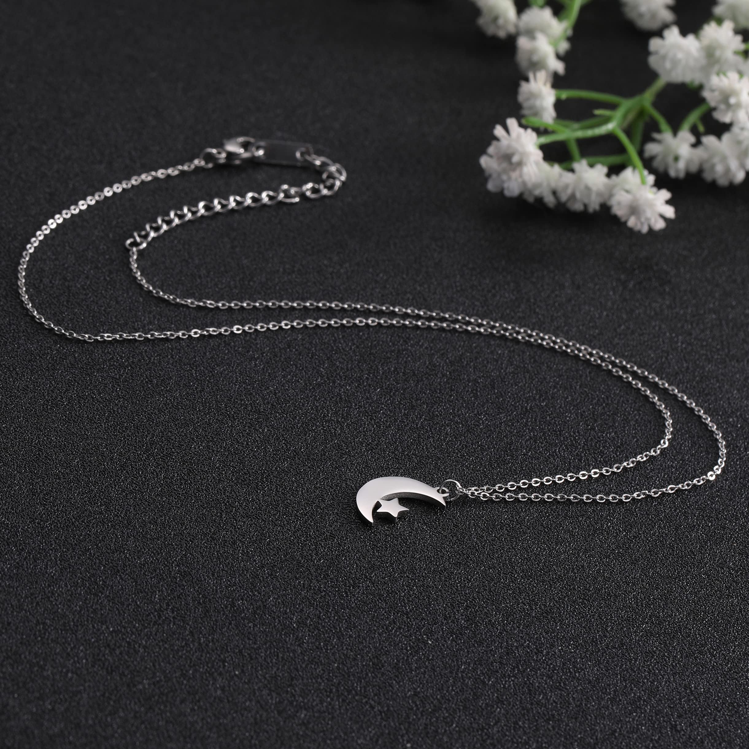 EUEAVAN Necklaces Collana Luna Stella Argento Acciaio